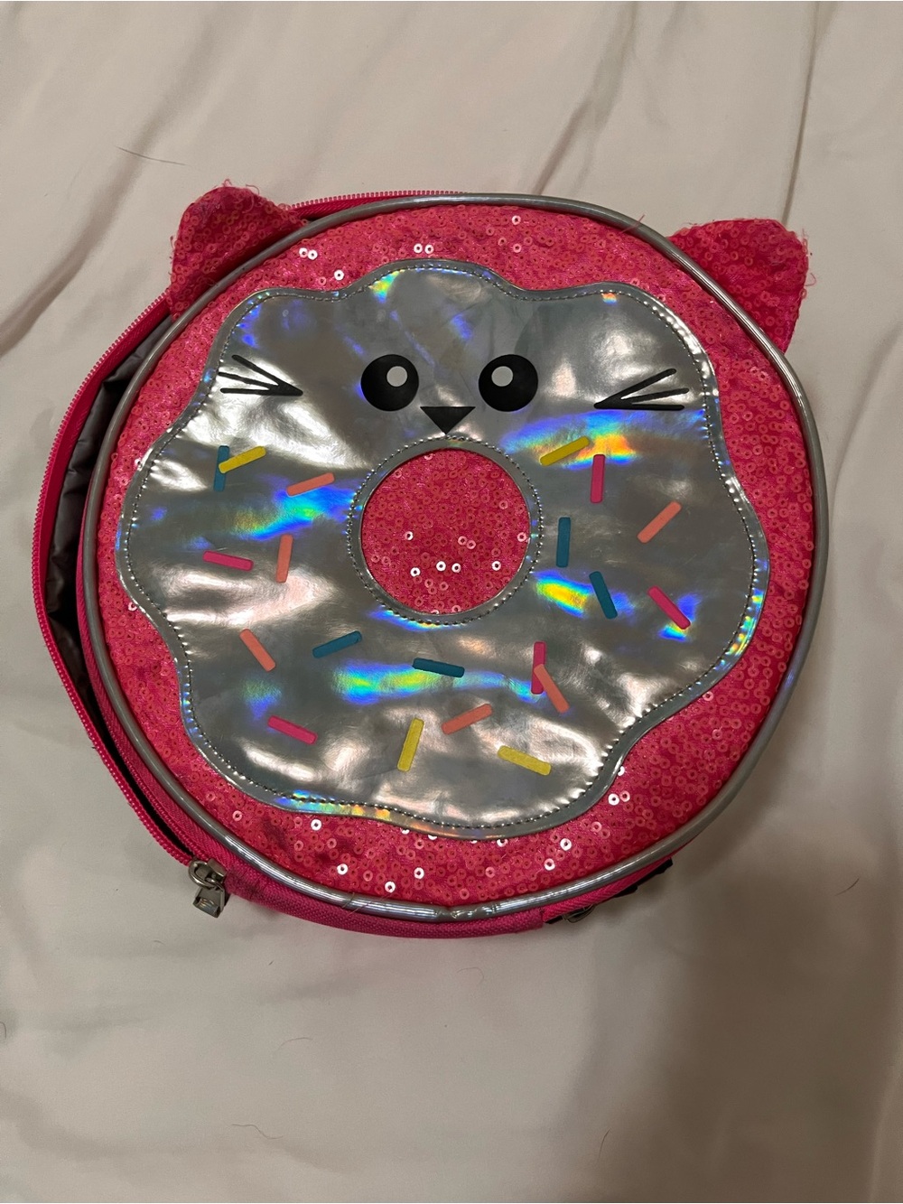 Kids Pink Donut-Shaped Sequin lunchbox